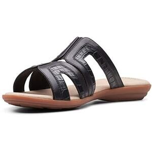 NWT (BB) Clarks Women’s Ada Lilah Flat Sandal Black Croco Combi Size 7